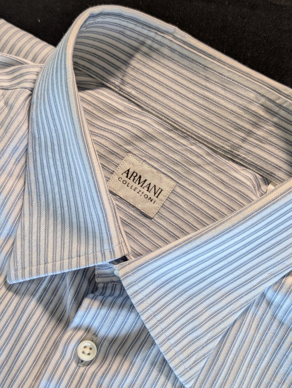 Armani Collezioni Blue and White Striped Dress Shirt Large 44 17.5